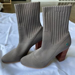 Wide Fit Loyal block heel sock boots in sand knit